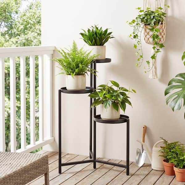 3-Tier Iron Plant Stand Indoor Outdoor Tall Corner Flower Pot