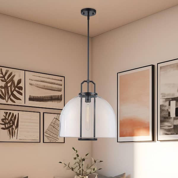Bel Air Lighting Rhapsody 16 in. 1-Light Black Pendant Light Fixture with Clear Glass Shade
