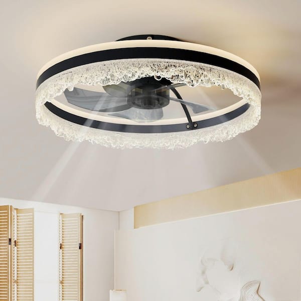 20 in. Smart Indoor Matte Black 5 ABS Blades Flush Mount Fandelier Ceiling Fan with Light Kit and Remote App Control