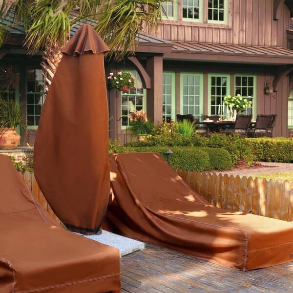 12 ft patio umbrella cover OGETFUUR Brown Patio Umbrella Cover Outdoor Waterproof Market Umbrella Cover Fits Up to 12 ft