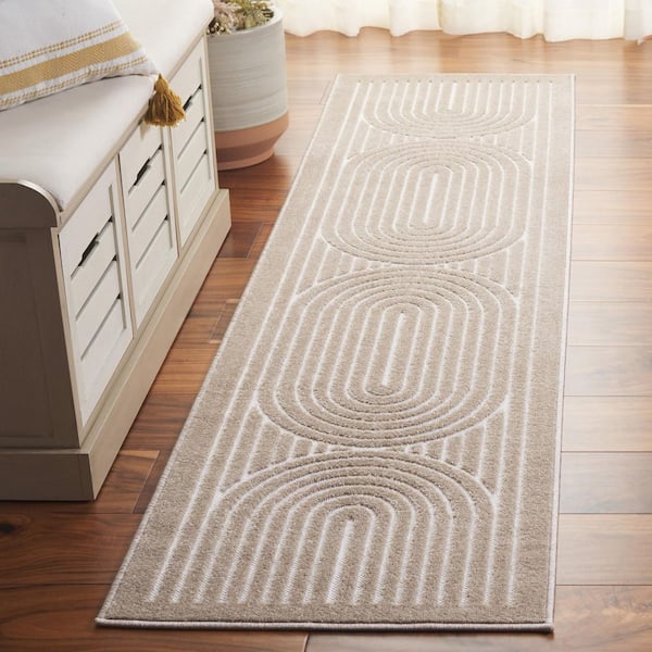 Stella Beige/Ivory 2 ft. x 8 ft. High-Low Arches Border Indoor/Outdoor Runner Rug