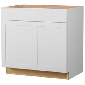 Westfield Feather White Wood Shaker Stock Assembled Sink Base Kitchen Cabinet (36 in. W x 23.75 in. D)
