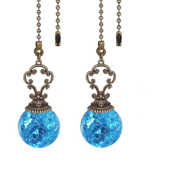 Lake Blue Ice Cracked Ball 15 in. Ceiling Fan Pull Chains with Connector 2-Pack