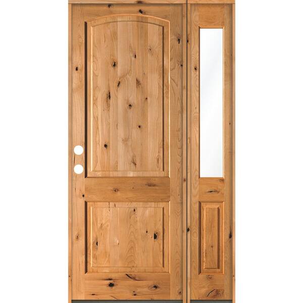 Krosswood Doors 46 in. x 80 in. Knotty Alder 2 Panel Right-Hand/Inswing Clear Glass Clear Stain Wood Prehung Front Door with Sidelite