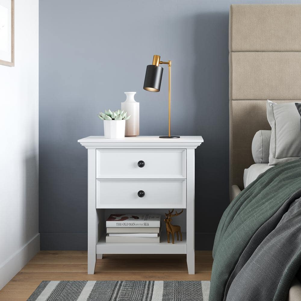 Amherst Solid Wood White 2-Drawer Bedside Table