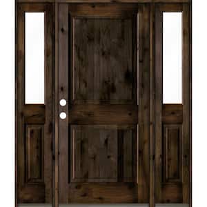 70 in. x 80 in. Rustic Knotty Alder Right-Hand/Inswing Clear Glass Black Stain Square Top Wood Prehung Front Door
