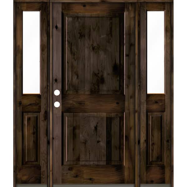 Krosswood Doors 70 in. x 80 in. Rustic Knotty Alder Right-Hand/Inswing Clear Glass Black Stain Square Top Wood Prehung Front Door