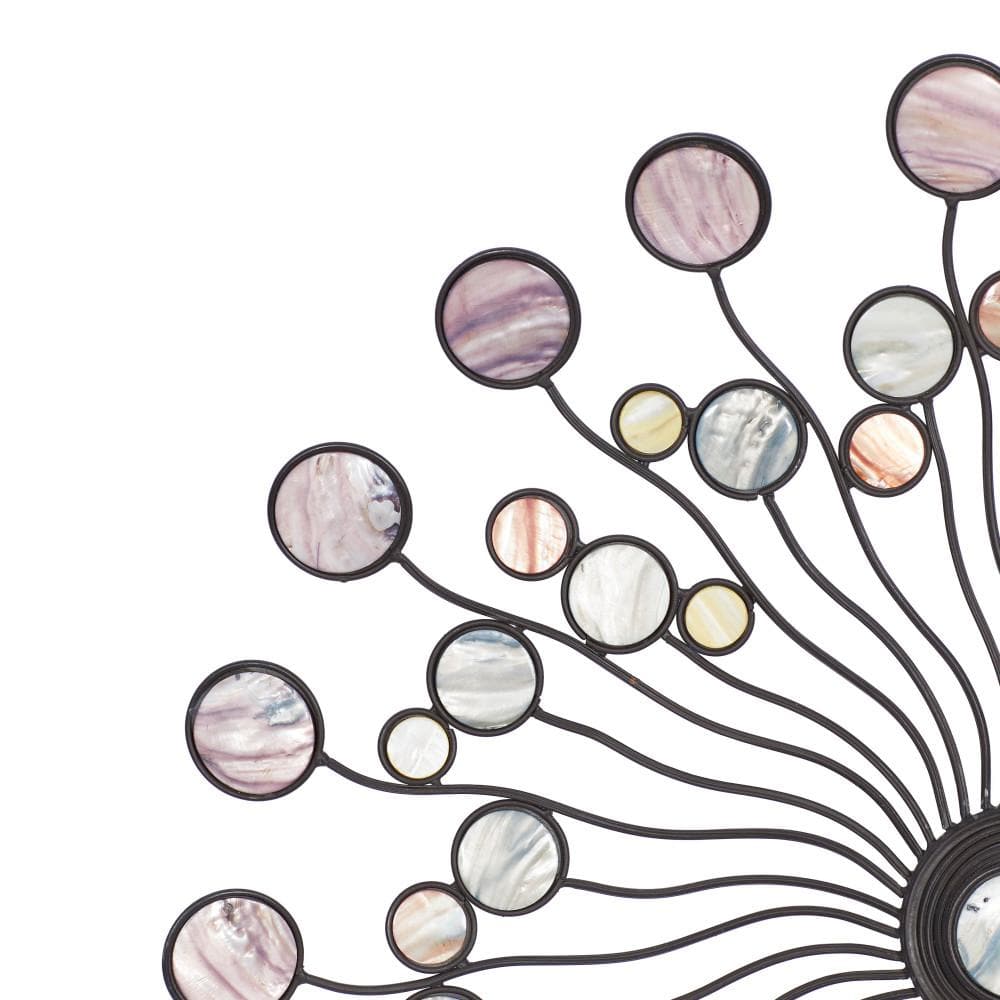 Multi-Colored Iron Sunburst Wall Sculpture with Marble Accents