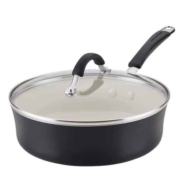 Rachael Ray Cucina Ceramic 3 qt. Aluminum Saute Pan Nonstick with Lid, Peppercorn