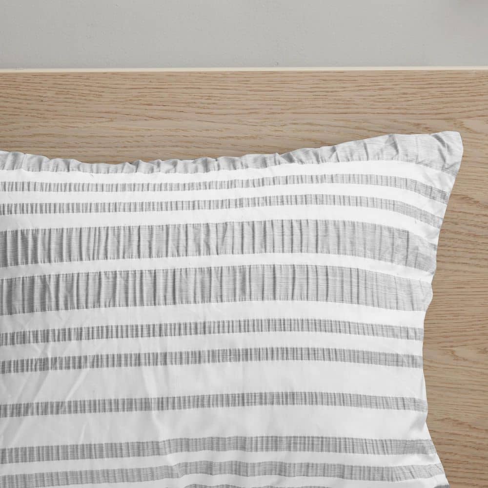 Gray Full Microfiber Striped Comforter Set with Decorative Pillow