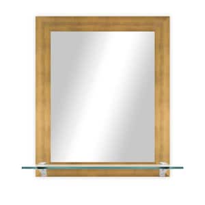21.5 in. W x 25.5 in. H Rectangle Matte Gold Horizontal Mirror with Tempered Glass Shelf/Chrome Brackets