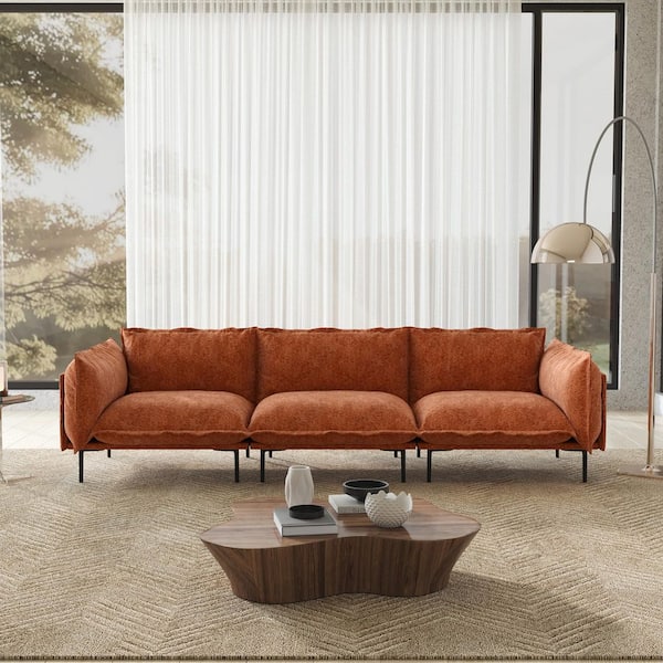 Mid-Century 111 in. 3-Seater Tapered Arm Velvet Modular Sectional Sofa with High Legs for Small Space in. Orange