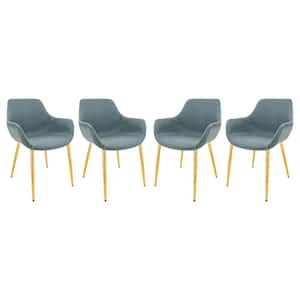 Markley Modern Leather Dining Arm Chair With Gold Metal Legs Set of 4 in Peacock Blue