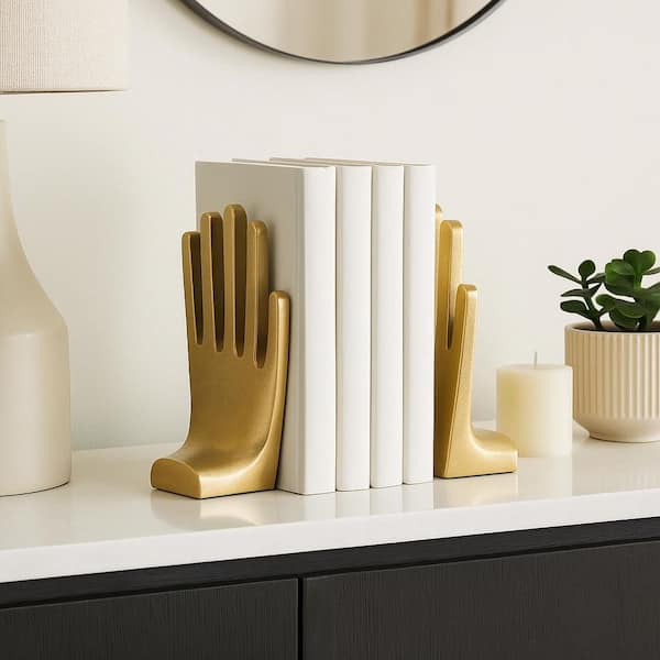 Gold Metal Hands Bookends (Set of 2)