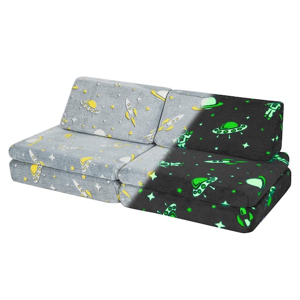 Costway Grey Velvet and Sponge Convertible Kids Sofa (6-Pieces)