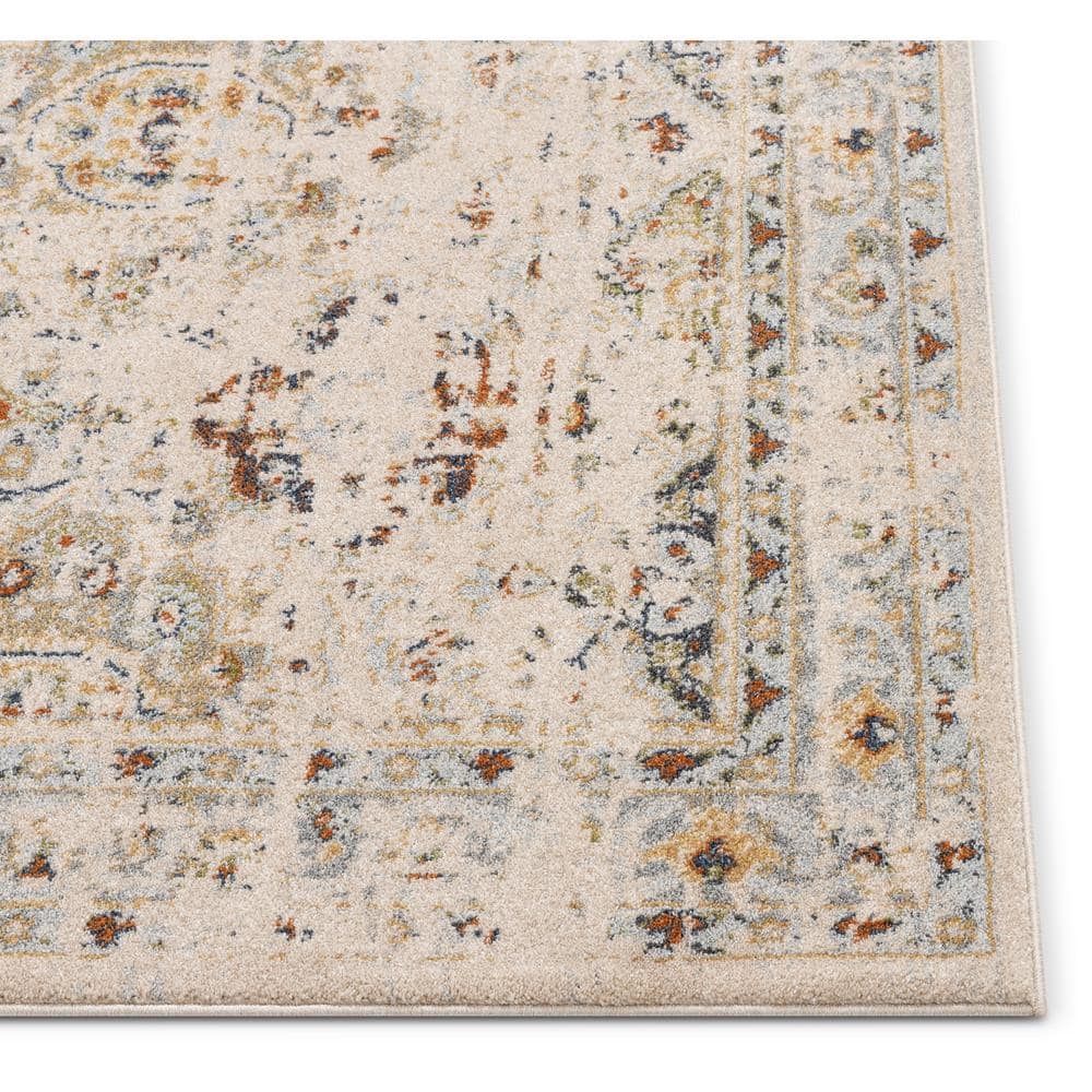 Cream and Red Distressed Vintage Rectangular Area Rug