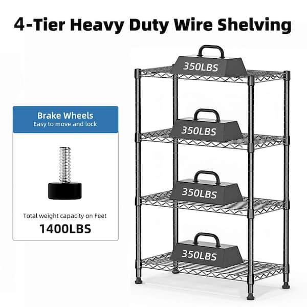 Tahanbath Black 4-Tier Steel Shelf, 1000 lbs. Capacity for Pantry
