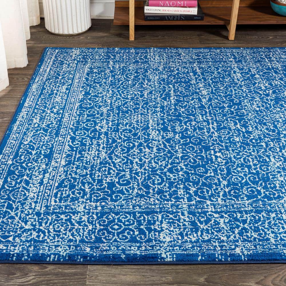 Blue Rectangular 4' x 6' Stain-Resistant Synthetic Rug