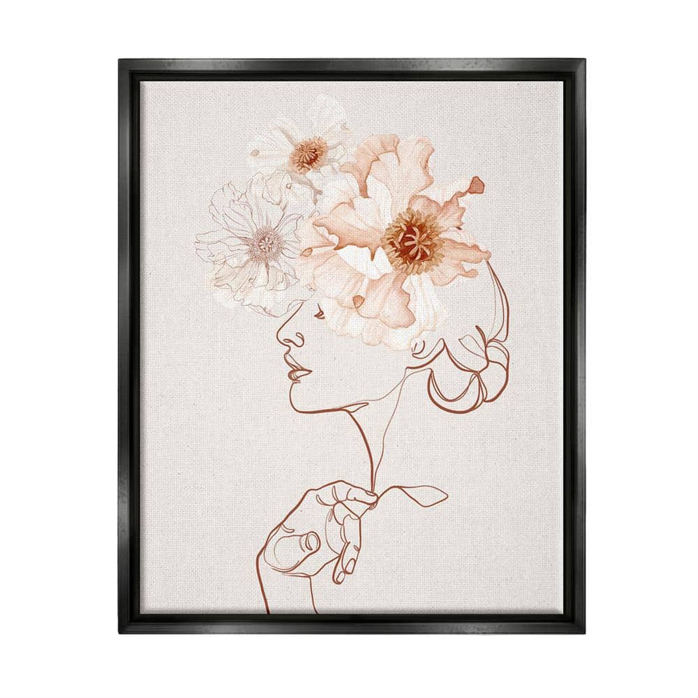 The Stupell Home Decor Collection Delicate Pink Flower Blossoms Woman Line  Drawing by Ros Ruseva Floater Frame Nature Wall Art Print 31 in. x 25 in.