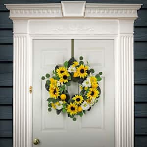 24 in. Artificial Daisy Sunflower and Lemon Wreath