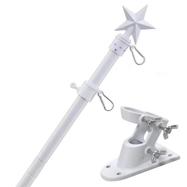 Angel Sar 6 ft. House Flag Pole Kit with Tangle Free Flagpole Rings and Flag Pole Bracket, White