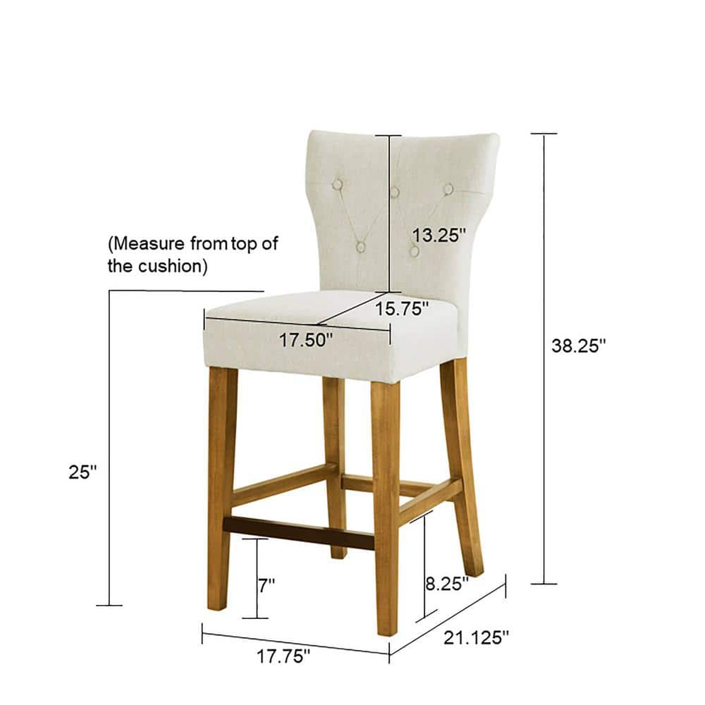 Cream Tufted Back Birch Wood Counter Stool