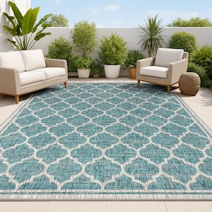 JONATHAN Y Trebol Moroccan Trellis Textured Weave Cream/Green 9 ft