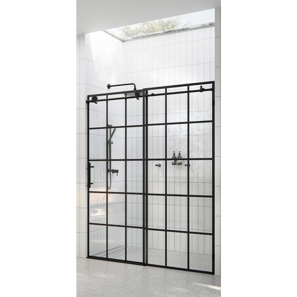 Esprit Matte Black Frameless Sliding Shower Door 48 Inch
