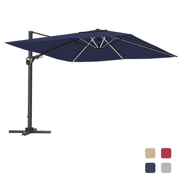 11 ft. Square Cantilever Patio Umbrella with LED Light in Navy Blue(without Umbrella Base)