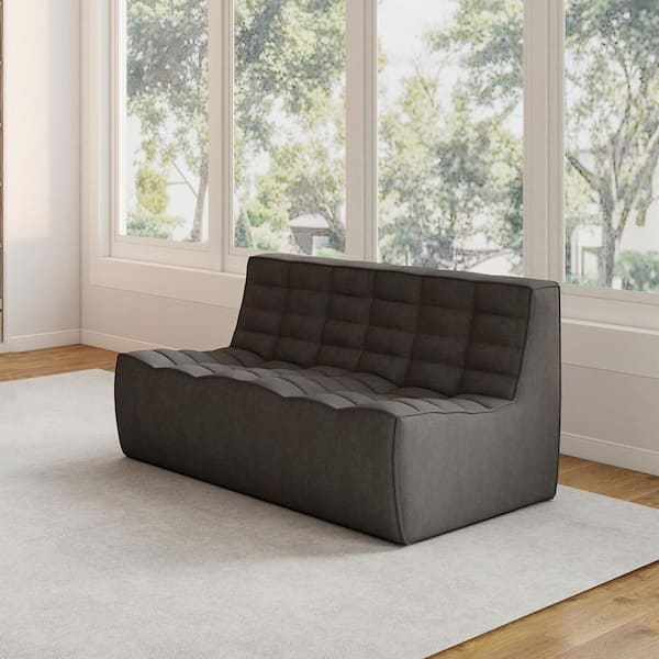 55 in. Black Modular Fireside Lazy Floor Sofa Couch Linen 2-Seater Loveseat Sectional Sofa for Living Room, Apartment