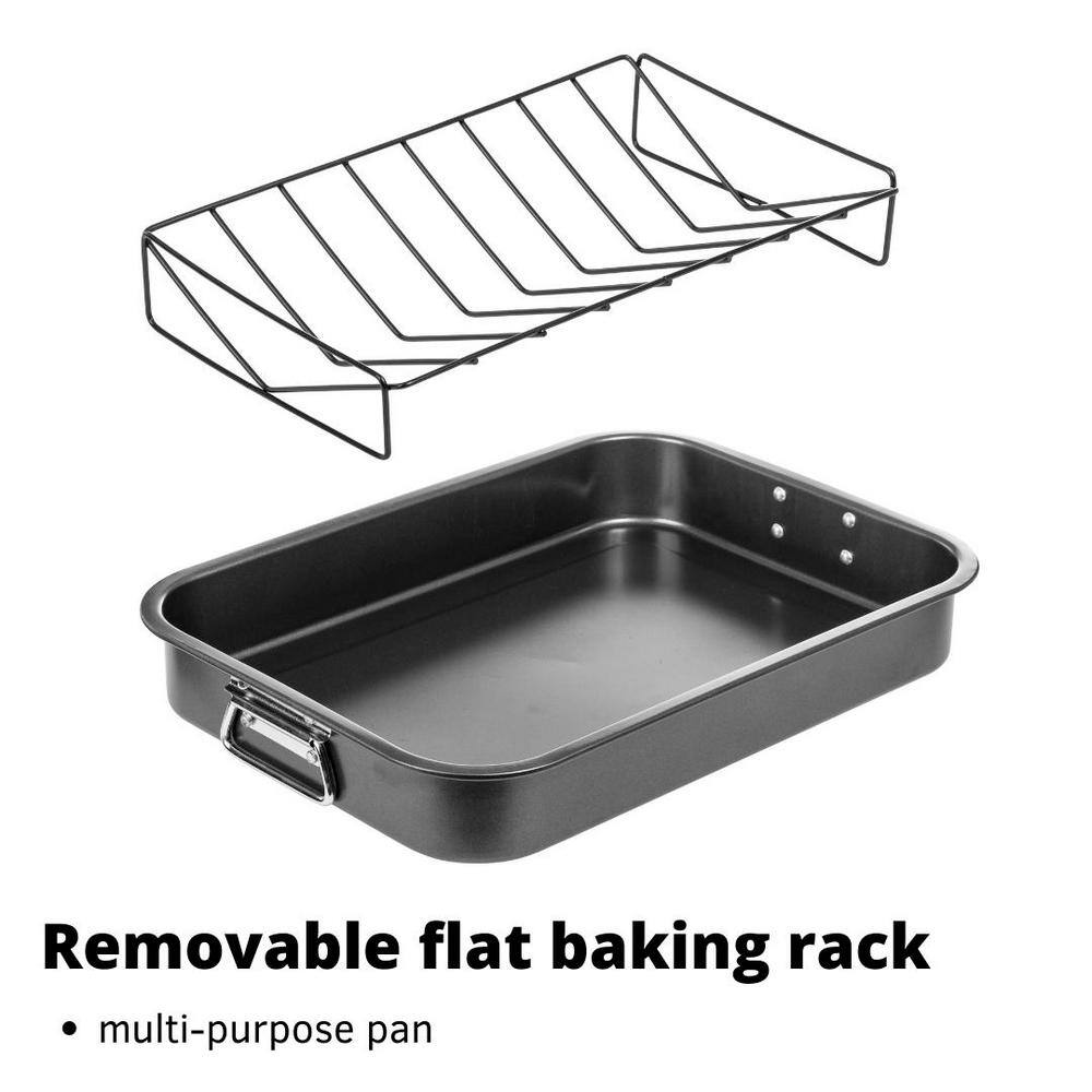 16.5-Inch Black Non-Stick Carbon Steel Roasting Pan with V-Rack