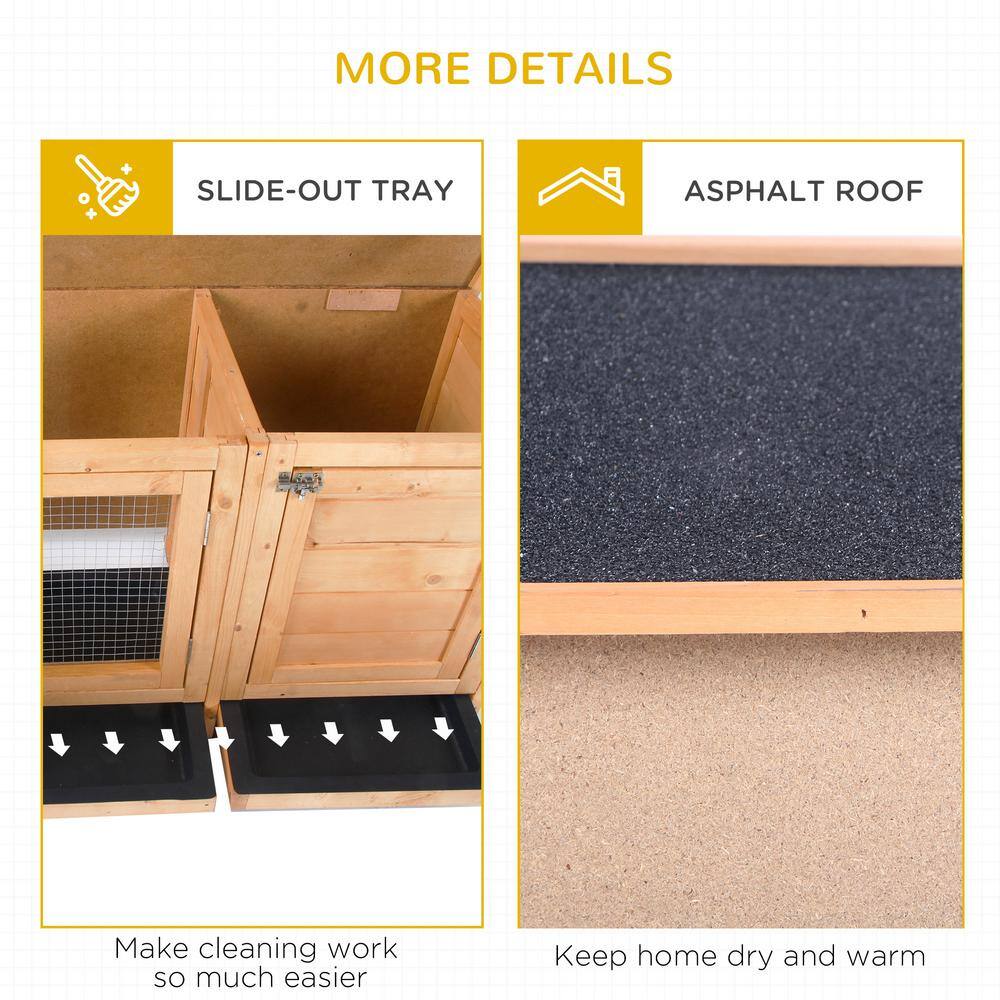 Natural Beige Wooden Rabbit Hutch with Waterproof Roof and Feeding Trough