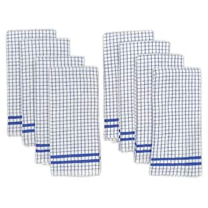 Hampton Blue Checkered Cotton Blend Kitchen Towel Set of 8