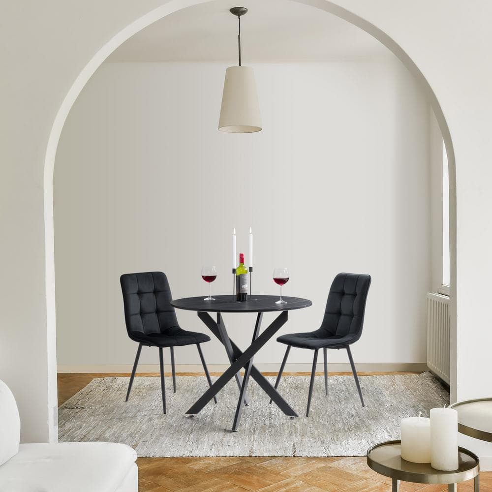 Nash Black Velvet Upholstered Side Chair with Metal Legs