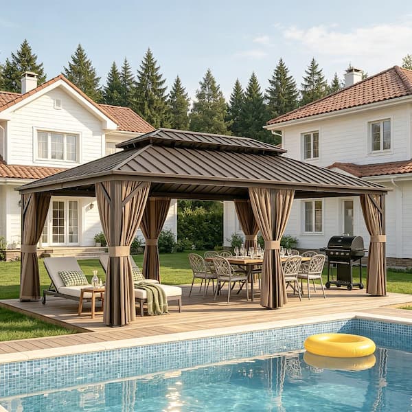 B.Bファニシング GRTB-120 Shade Graphix 20 ft. x 12 ft. Metal Double-Roof Hardtop Gazebo