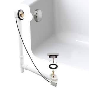 27 in. Cable Drive Bath Drain Assembly with Rotary Overflow Cover, Pop-Up Stopper - White Poly, Polished Nickel