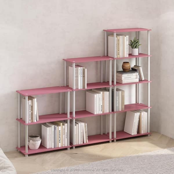 Furinno Turn-N-Tube 43.25 in. Tall Pink/White Wood 4-Shelf