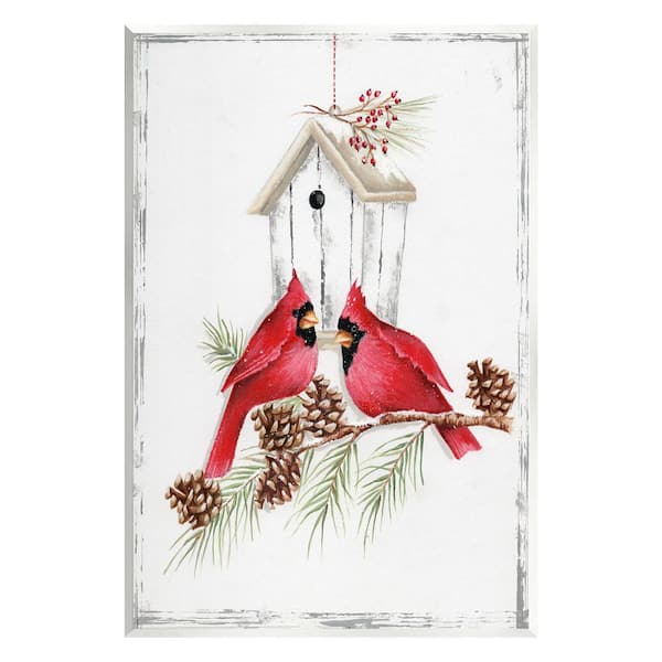 Stupell Industries Cardinals and Snowy Birdhouse by Emma Leach 1-Piece Unframed Graphic Print Animal Poster Art Print 15 in. x 10 in.