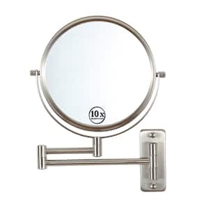 8 in. W x 8 in. H Small Round 10X HD Magnifying Double Sided Telescopic Wall Bathroom Makeup Mirror in Brushed Nickel