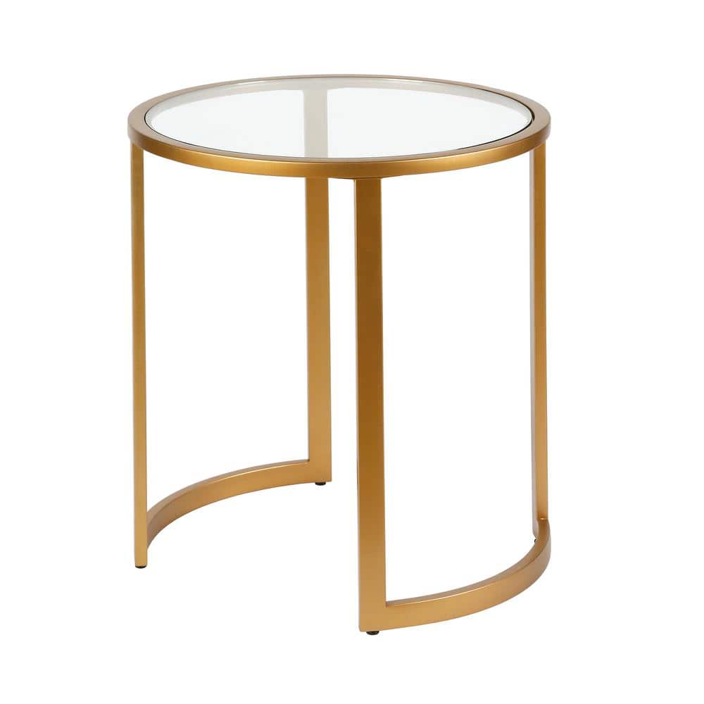 Mitera 20" Brass Round Side Table with Glass Top