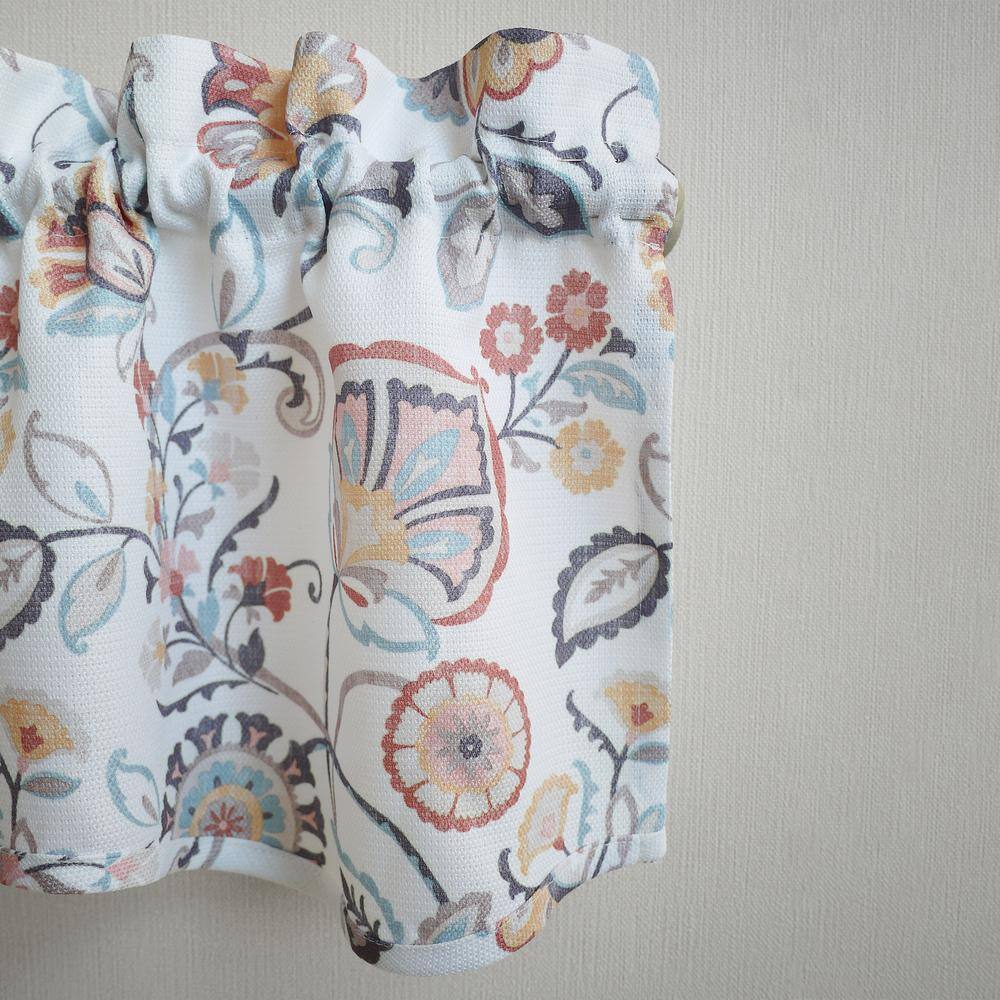 Signy Jacobean Pattern Light Filtering White Kitchen Curtain Tier Pair