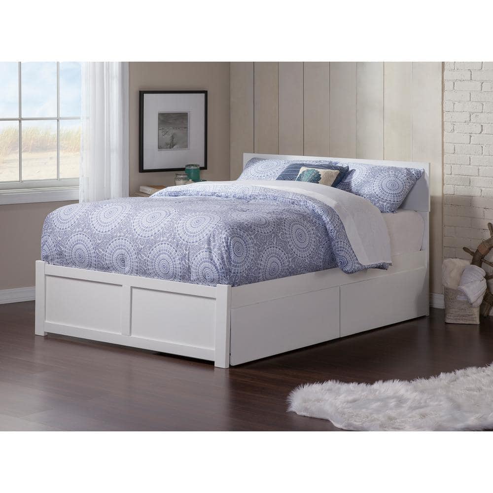 Orlando Queen White Eco-Friendly Hardwood Bed with Storage Drawers