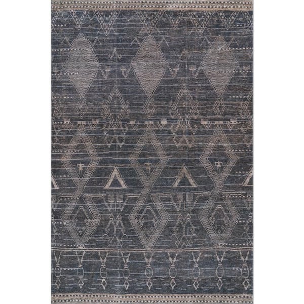 Nevara Abstract Washable Charcoal 10 ft. x 14 ft. Indoor Area Rug
