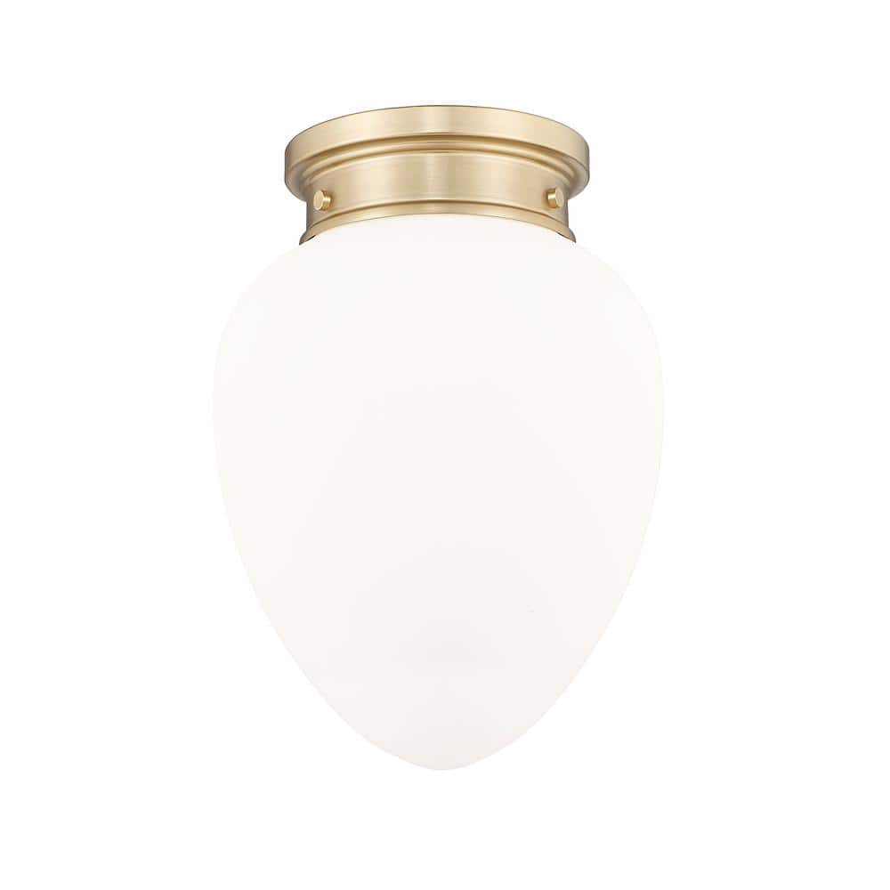 Gideon 10 in. Modern Gold Flush Mount with Etched Opal Glass Shade with No 