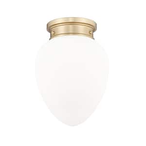 Gideon 10 in. Modern Gold Flush Mount with Etched Opal Glass Shade with No Bulb Included