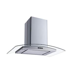 36 in. Convertible Island Range Hood in Stainless Steel and Glass with Mesh Filter, Panel and Carbon Filters