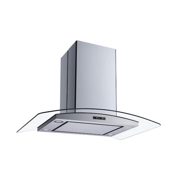 36 in. Convertible Island Range Hood in Stainless Steel and Glass with Mesh Filter, Panel and Carbon Filters