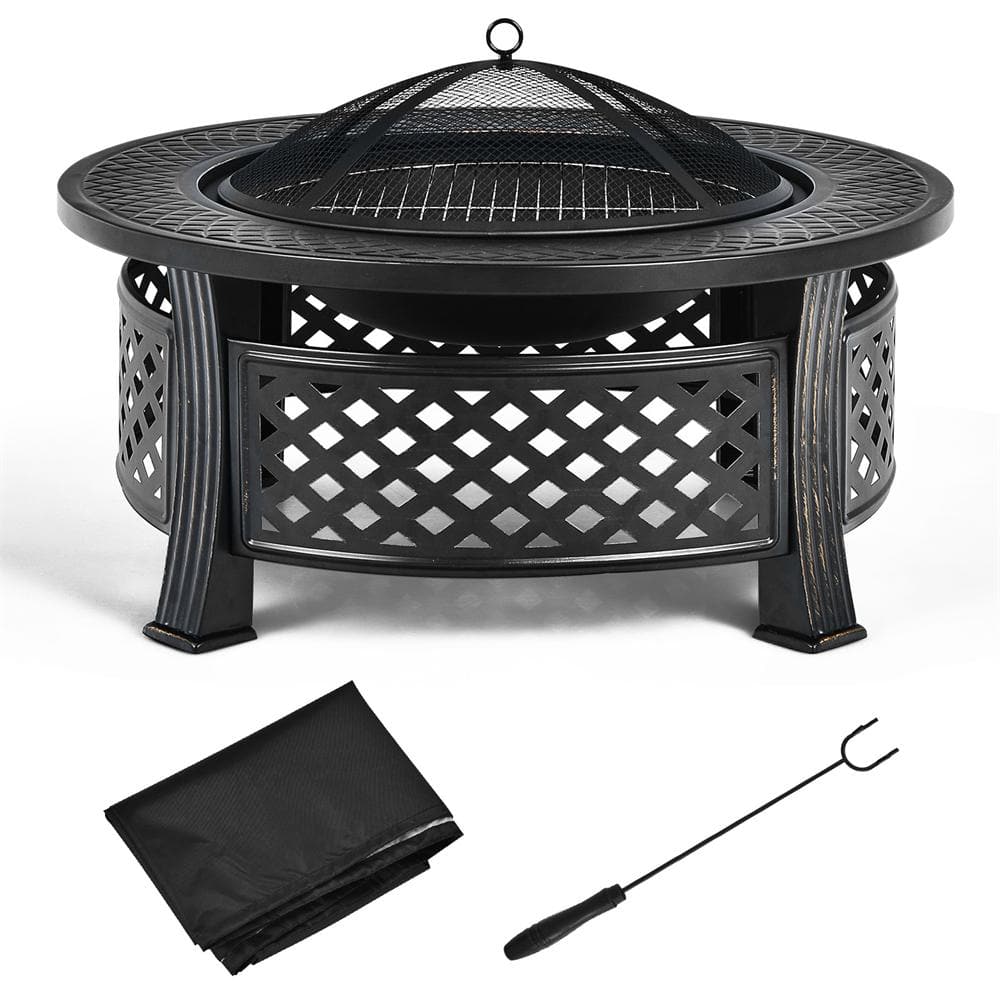 32 in. Black Metal Round Multifunctional Outdoor Fire Pit Set Wood Burning Firepit Table price history on PriceWatchPro