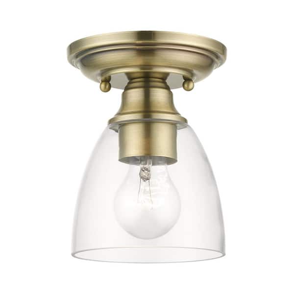 Livex Lighting Montgomery 5.375 in. 1-Light Antique Brass Petite Semi-Flush Mount