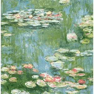 30.75 sq. ft. Olive & Sky Blue Lily Pond Vinyl Peel and Stick Wallpaper Roll